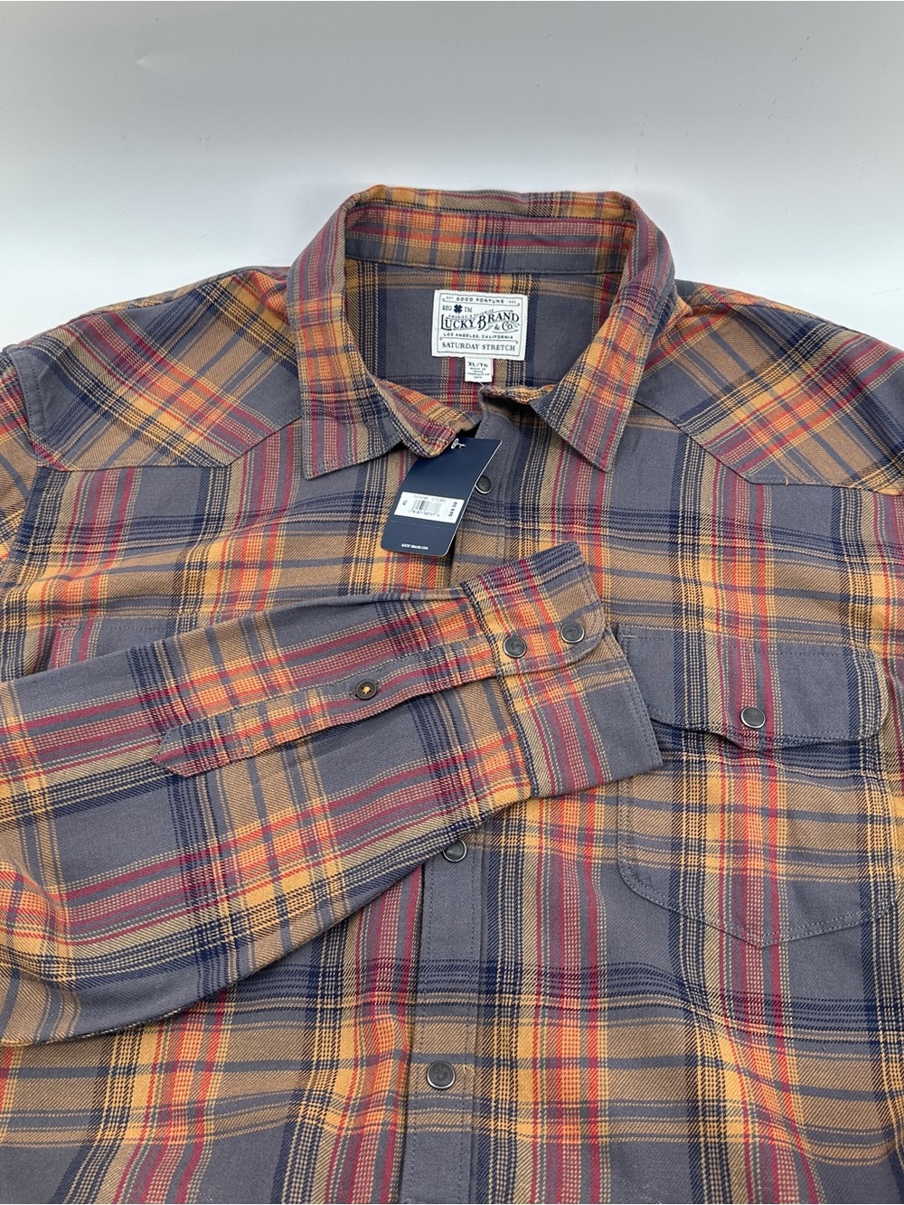 Lucky Brand Saturday Stretch Western Plaid Snap Shirt XL NWT